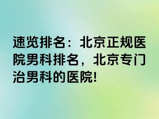 速览排名：北京正规医院男科排名，北京专门治男科的医院!